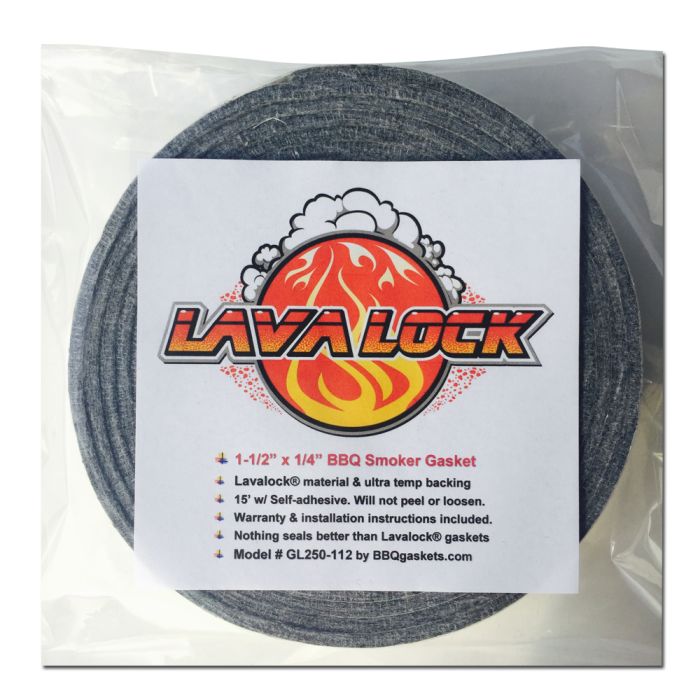 Lavalock® 1-1/2 x 1/4 Grey Gasket High Temp BBQ Smoker Grill Self Stick 15 ft 